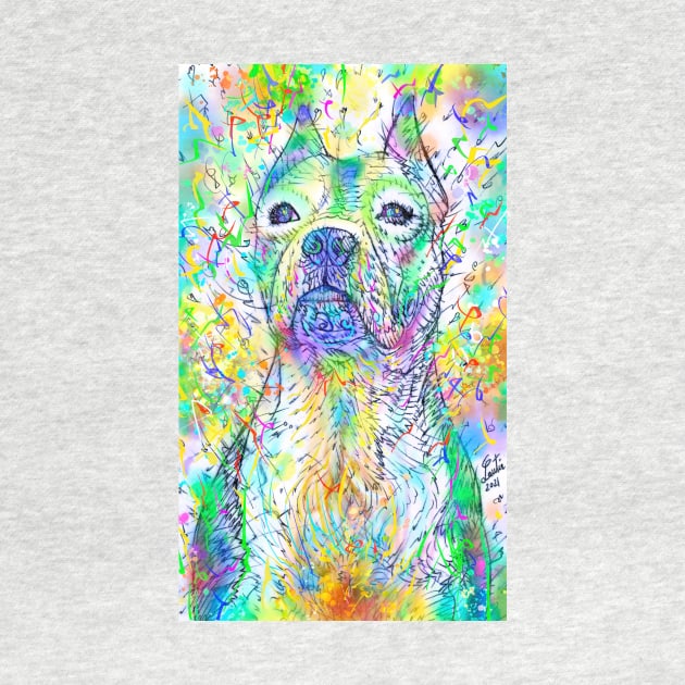 PIT BULL watercolor and ink portrait .1 by lautir